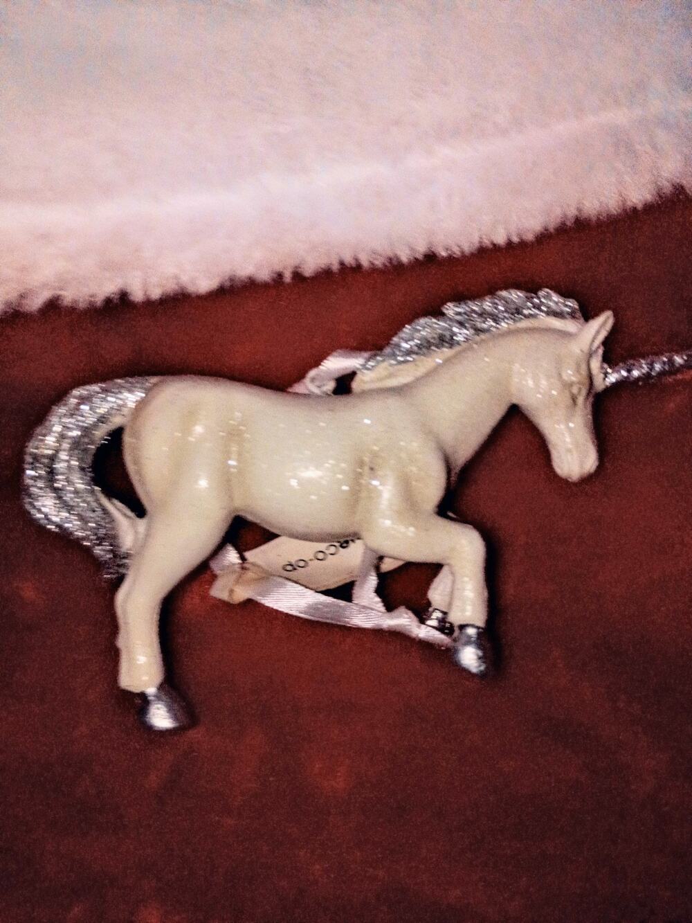 Matte White Resin Unicorn with Glitter Christmas Ornament